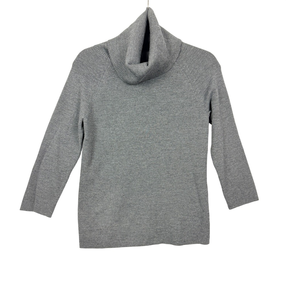 Talbots Petites M Gray 100% Merino Wool Ribbed Classic Staple Turtleneck Sweater